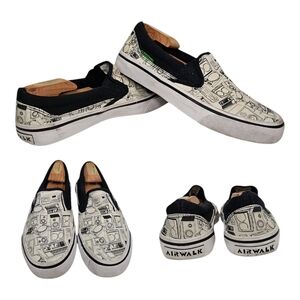 Vintage 1990s Airwalk Slip On Black & White Turntable Beats Canvas Mens Size 7.5